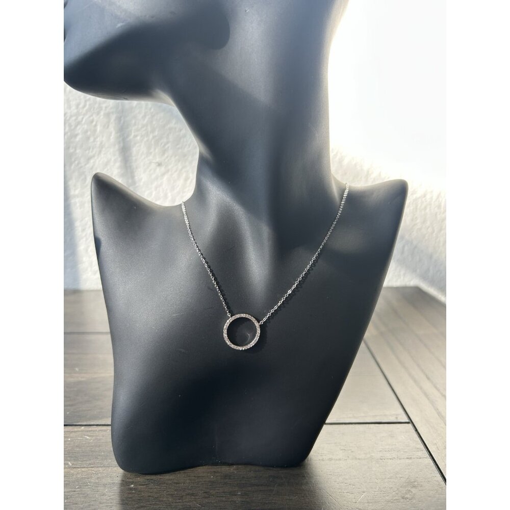 Nordstrom Layered Platinum Circle Pendant Necklace in Clear- Silver New